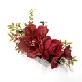 Elegant burgundy floral hair comb with white berries and green leaves for bridal hair - FS34-1 Red