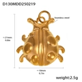 Macro shot of 18k gold plated stainless steel ladybug pendant with size measurements - D130-Gold Ladybug