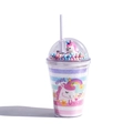 Cartoon unicorn straw cup with rainbow patterns and colorful foam balls in dome lid - 380ml / Rainbow Stripe Unicorn