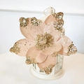 Elegant champagne velvet artificial flower with golden glitter edges for Christmas decor - Champagne