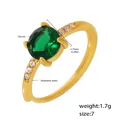 Golden stainless steel ring featuring 7mm round green zircon and side stone accents - US 7 / Gold Emerald Green Zircon (A121)