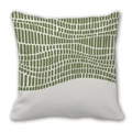 Modern square pillow cover featuring green vertical patterns and off-white linen fabric - 45cm Cushion Cover / 2310-17/Green Rectangle Grey White