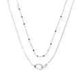 Double-layered silver titanium steel necklace with irregular double rings and black beads - Steel Black