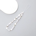 Handmade phone wrist strap featuring irregular white pearls and gold bead accents - Irregular Round Style (K2229)