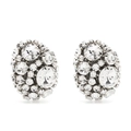Elegant silver clip-on earrings with sparkling clear crystals in a circular cluster design - Clear White Zirconia Style
