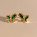 Elegante Schmetterlingsohrringe in Gold mit grüner Malachit-Einlage und Pavé-Kristallen - Gold Grün (KDE2167)