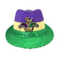 Karnevals-Paillettenhut in Lila, Gold und Grün mit Jester-Stickerei - Einheitsgröße / Hutsymbol-Stil Jazzhut