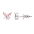 Silver butterfly stud earrings with pink and clear zircon crystals for women - Silver Pink Clear