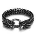 Vintage silver dragon head titanium steel bracelet with braided chain and O-ring link - Retro Black (KB144583-KJX)