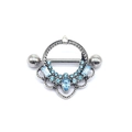 Surgical steel nipple ring featuring a round pendant with sparkling light blue crystals - Silver with Sky Blue Stone