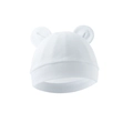 Detail of white infant knit hat featuring cute bear ears made of soft cotton fabric - One Size / White