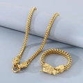 Set de joyería con cadena de hueso de dragón dorado con collar y pulsera de hombre - Estilo B / Dorado