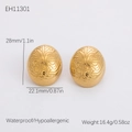 Golden oval stainless steel star earrings with vintage plant relief texture in 18K gold - Oval Plant Relief (EH11301)