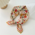 Breathable floral cotton linen square scarf with red patterns tied as a sweet hair bow - Orange-Yellow Floral-Colored Frame