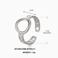 Silver stainless steel adjustable open ring with hollow circle and chain texture - Silver