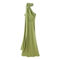 Elegantes grünes Satin-Neckholder-Kleid mit rückenfreiem Design und seidigem Glanz-Finish - S / Grün