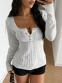 Slim fit grey cable knit sweater with V-neck button design and textured long sleeves - S / Gray
