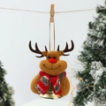 Close-up of plush reindeer Christmas ornament with red scarf and golden bell detail - Deer