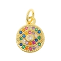 Golden round pendant charm with colorful gemstone circles and twisted rope edge - Round Twisted Rainbow Zircon