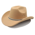 Détail d'un chapeau de jazz camel avec œillets métalliques et ruban tressé décoratif - M (56-58cm) / Chameau