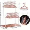 Rose gold glitter acrylic earring organizer with mini doll clothes hangers and stand - Double Layer Champagne Glitter