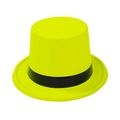 Vista detallada del sombrero de copa amarillo neón con una banda de cinta negra - Talla única / Amarillo Neón