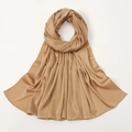 Elegant gold satin hijab shawl with silky texture and vertical pleats on white background - Teak Wood Color