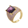 Detail of gold-plated ring with square purple stone and pavé zircon settings - Gold Purple Zirconia