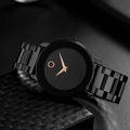 Orologio da uomo ultra-sottile con cinturino a maglia nera e quadrante nero con punto dorato - Nero