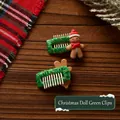 Christmas themed pet hair clips featuring handmade gingerbread man and deer ear designs - Christmas Gingerbread Green Clip