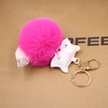 Fuchsia faux fur fox pompom keychain with gold metal clasp for bags and backpacks - Rose Red