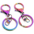 Zinc alloy lobster clasp keychain with aurora iridescent plating and round ring set - Colorful