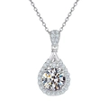 Sparkling pear cut silver necklace pendant with halo pavé settings on elegant link chain - Teardrop-shaped Pear Necklace Xl-9