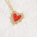 Collana a cuore placcata oro con smalto rosso e pavé di strass in stile vintage - Rosso