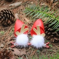 Pair of Christmas reindeer antler hair clips with red bows and white plush balls - Little Red Riding Hood Antler Clips