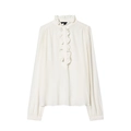Elegante blusa blanca de viscosa con manga larga y cuello con volantes - XS / Blanco Roto