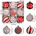 Set of 9 red and white 6cm Christmas tree ornaments with glitter patterns in a box - 6cm 9 Pieces / Striped Red And White Style (MJ-6-696)