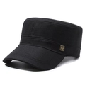 Classic black cotton cadet cap with a square gold metal logo plate and twill texture - Adjustable / Black