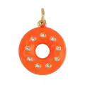 Mini orange donut pendant charm with cubic zirconia and gold plating for DIY jewelry - Orange Diamond Studded Donut Pendant (AAF7069-Orange)