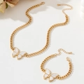 Conjunto de joyas doradas con collar y pulsera con colgante de mariposa blanca - Juego de 2 piezas (collar + pulsera) / Blanco