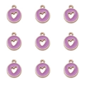 Purple heart circular alloy pendant with gold edges in a 3x3 matrix layout - Round Hollow Heart Style / Light Purple