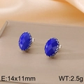 Blaue ovale Glasohrstecker mit silberner Filigranfassung und diamantgeschliffenen Facetten - Stahl / Dunkelviolett