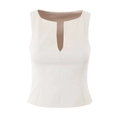 Women's minimalist white sleeveless slim fit top with stylish V-notch neck cut - S / Apricot