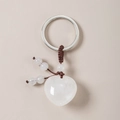 Handcrafted white crystal heart keychain with brown woven rope and silver metal ring - White Crystal