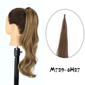 28 inch long wavy ponytail extension in brown and blonde highlights, shade M729-8H27 - 8H27 Brown with Blonde Highlights