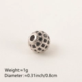 Silver bead spacer with black cubic zirconia pave stones and measurement text - 8MM Black Zirconia Platinum Plated