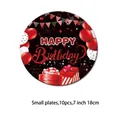 Detail of 7-inch Happy Birthday disposable paper plates with red and black balloons pattern - Black & Red Small Plate