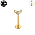 Golden G23 titanium labret stud with V-shaped 5-zirconia top and internal threading - Gold V Shape