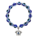 Blauwe Evil Eye kralenarmband met zilveren lotushanger en metalen tussenstukjes - Lotus Antiek Zilver 4041