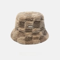 Gorro de lana de cordero para invierno con diseño de patrón de cuadros marrón y caqui - Estilo Tablero de Ajedrez (Caqui) / Caqui